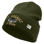 Licensed Air Assault Veteran Embroidered 12 Inch Long Knitted Beanie - Olive OSFM