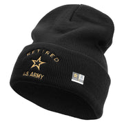 Licensed US Army Retired Military Embroidered 12 Inch Long Knitted Beanie - Black OSFM
