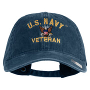 US Navy Veteran Military Embroidered Washed Solid Pigment Dyed Cotton Twill Brass Buckle Cap - Navy OSFM