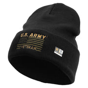 Licensed US Army Veteran Flag Embroidered 12 Inch Long Knitted Beanie - Black OSFM