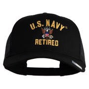 US Navy Retired Military Embroidered Solid Cotton Twill Mesh Prostyle Cap - Black OSFM
