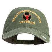 U.S. Army 34th Infantry Division Embroidered Washed Solid Pigment Dyed Cotton Twill Brass Buckle Cap - Olive OSFM