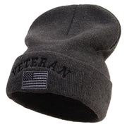 Veteran USA Flag Embroidered Big Size Acrylic Long Beanie - Heather-Marled XL-3XL