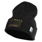 U.S. Navy Retired Embroidered 12 inch Cuffed Knit YP Long Beanie - Black OSFM