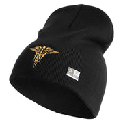 U.S. Army Nurse Corps Symbol Embroidered 8 Inch Solid Knit Short Beanie Made in USA - Black OSFM