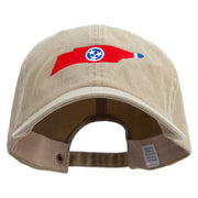 Tennessee State Flap Map Embroidered Big Size Washed Pigment Dyed Cap - Khaki XL-3XL