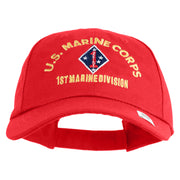 U.S. Marine Corps 1st Marine Division Embroidered 6 Panel Unstructured Cotton Twill Cap Made in USA - Red OSFM