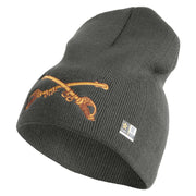 U.S. Army Cavalry Collar Insignia Symbol Embroidered 8 Inch Solid Knit Short Beanie Made in USA - Charcoal OSFM