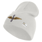 U.S. Army Aviation Symbol Embroidered 8 Inch Solid Knit Short Beanie Made in USA - White OSFM