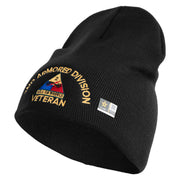 U.S. Army 2nd Armored Division Symbol Embroidered 8 Inch Solid Knit Short Beanie Made in USA - Black OSFM