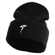 Mysterious Eye Embroidered 12" Long Knitted Beanie - Black OSFM