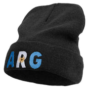 Argentina ARG Flag Embroidered Big Size Acrylic Long Beanies - Black XL-3XL