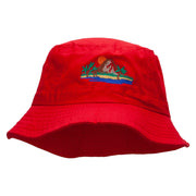 Vacation Scene Embroidered Pigment Dyed Bucket Hat - Red OSFM