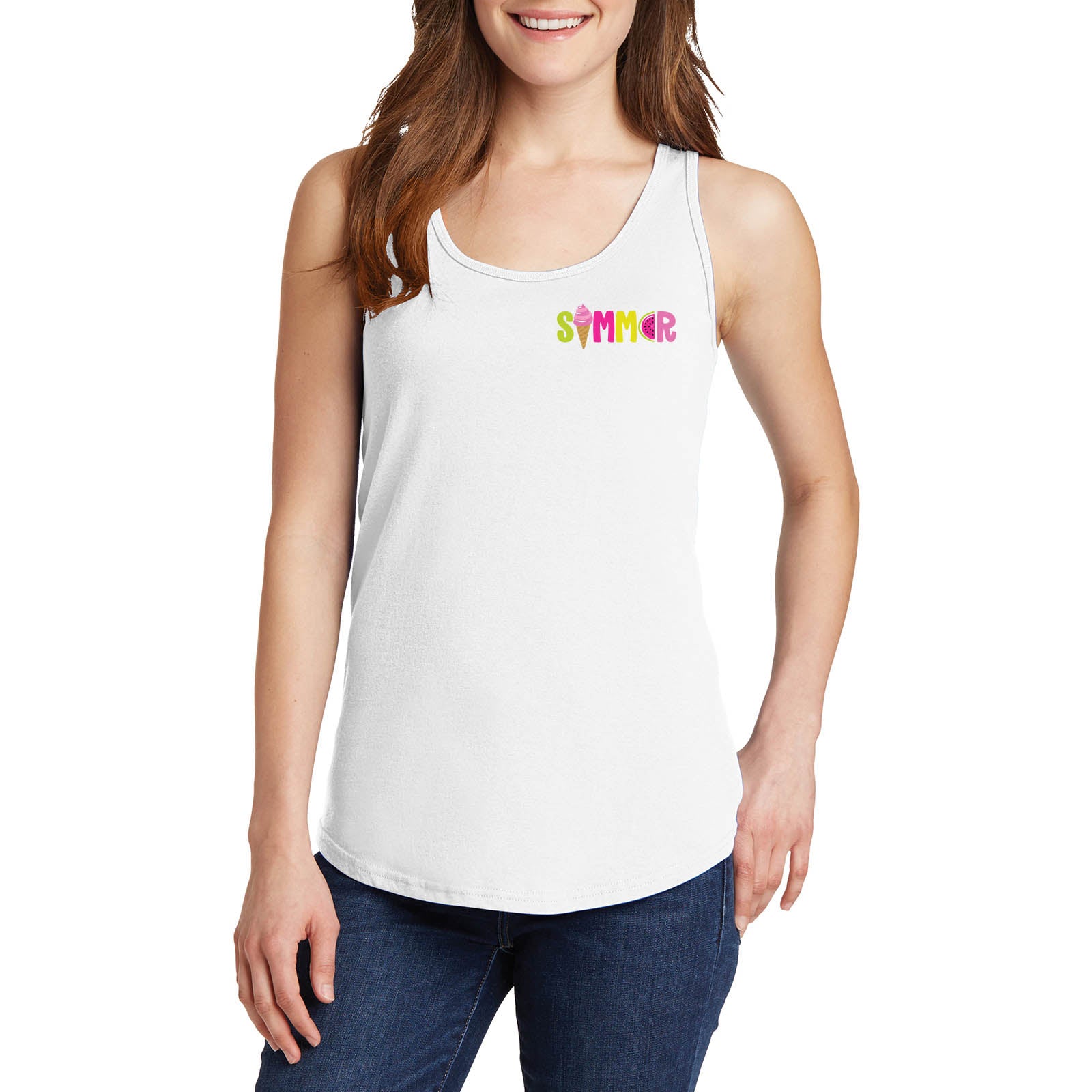 Summer Vibez Graphic Design Ladies Big Size Port & Company Core Cotton Tank  Top T-Shirt | Leisure Designed | e4Hats