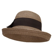 Women's Wide Grosgrain Band and Bow Hat - Brown-Tweed OSFM