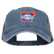 Arkansas State Map Flag Embroidered Washed Cap