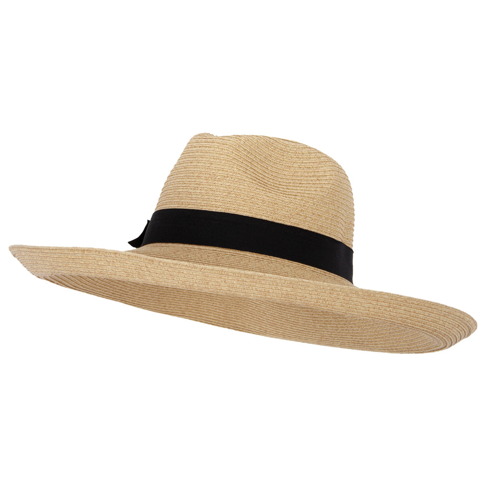 Women's Paper Bow Accented Turn Up Extra Large Brim Fedora Hat