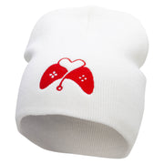 Heart Controler Embroidered 8 Inch Short Beanie - White OSFM