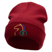 Horse Betting Embroidered 12 Inch Long Knitted Beanie - Maroon OSFM