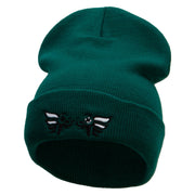 Controller With Wings Embroidered 12 Inch Long Knitted Beanie - Dk-Green OSFM