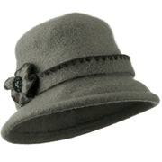 Cloche Wool Felt Floral Button Hat