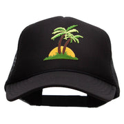 Two Palm Trees in Sunset Patched Foam Front Golf Style Mesh Back Cap - Black OSFM