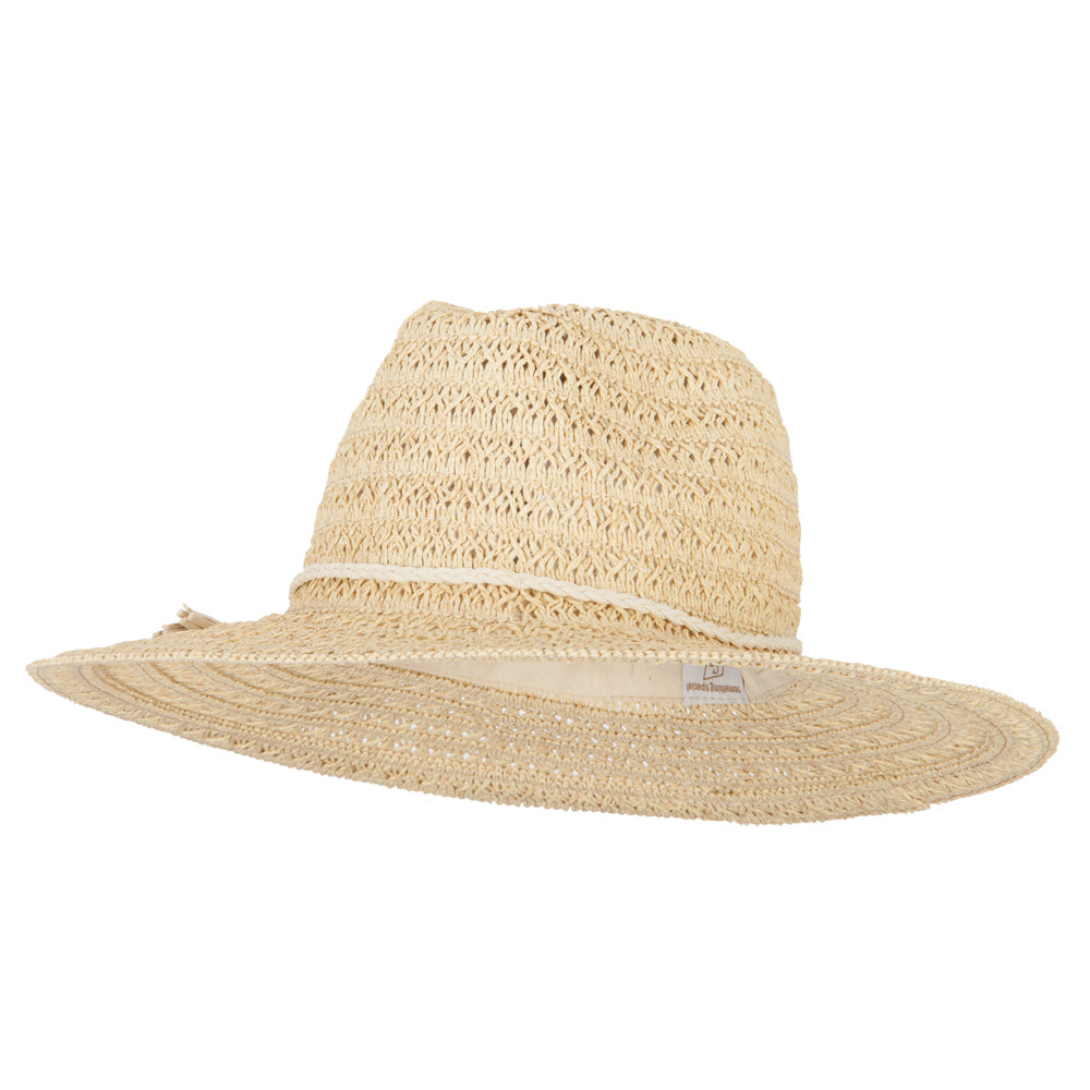 Ladies Straw Fedora Hat with Braid Faux Suede Tie Fedora Hat e4Hats