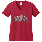 Peace And Love Bike Graphic Design Ladies V-Neck