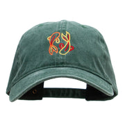 Dual Koi Embroidered Washed Cotton Brass Buckle Cap