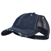 6 Panel Denim Frayed Mesh Cap