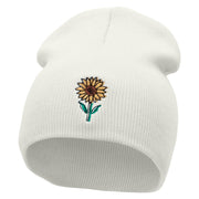 Summer Sunfower Embroidered 8 inch Acrylic Short Blank Beanie - White OSFM