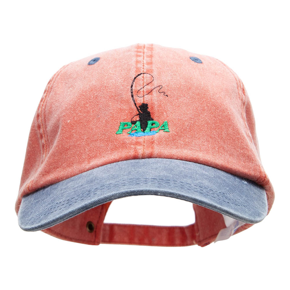 Papa Fly Fishing Embroidered Pigment Dyed Wash Caps, Orange Navy / One Size