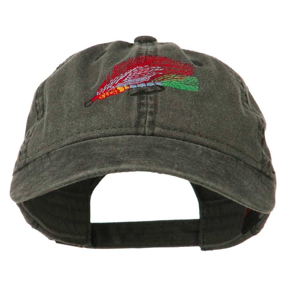 Fishing Fly Embroidered Washed Cap - Black OSFM