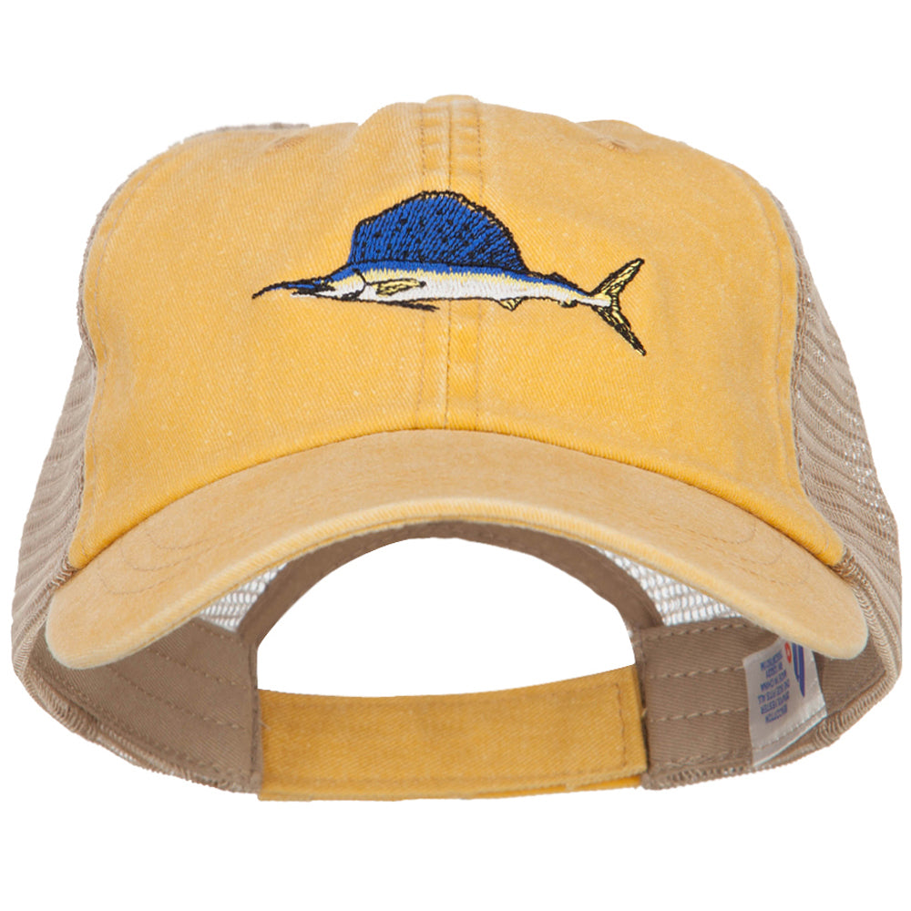 Swordfish Embroidered Washed Trucker Cap