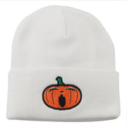 Halloween Yawning Jack o Lantern Embroidered Long Beanie