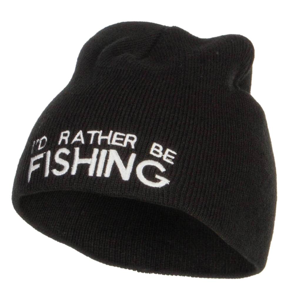 I'd Rather Be Fishing Embroidered Short Beanie, Black / One Size