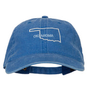 Oklahoma with Map Outline Embroidered Washed Cotton Twill Cap