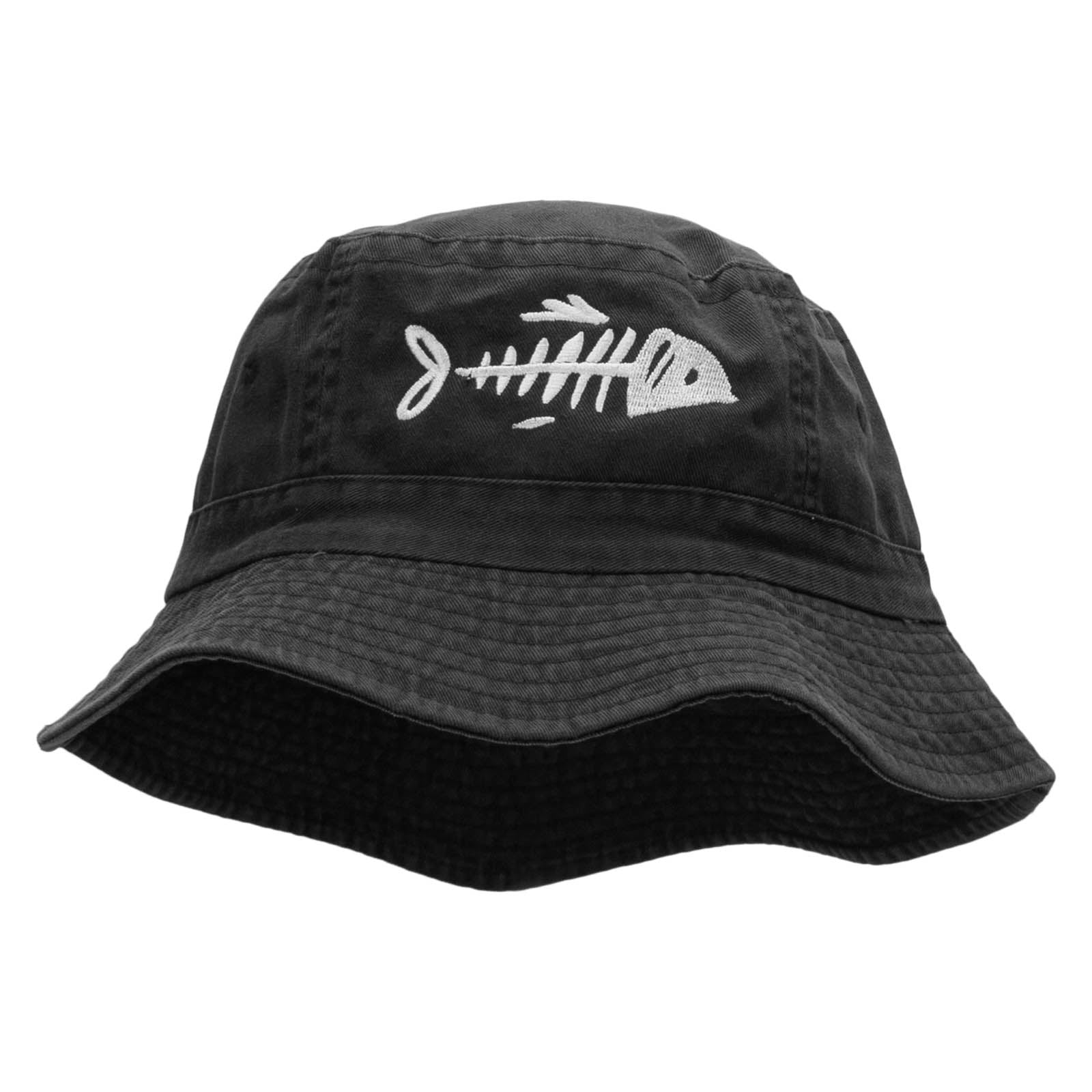 Fish Bone Embroidered Bucket Hat, Black / One Size