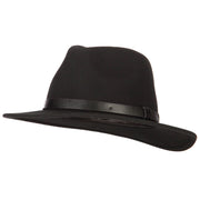 Women's Leather Band Trim Accented Large Brim Wool Fedora Hat