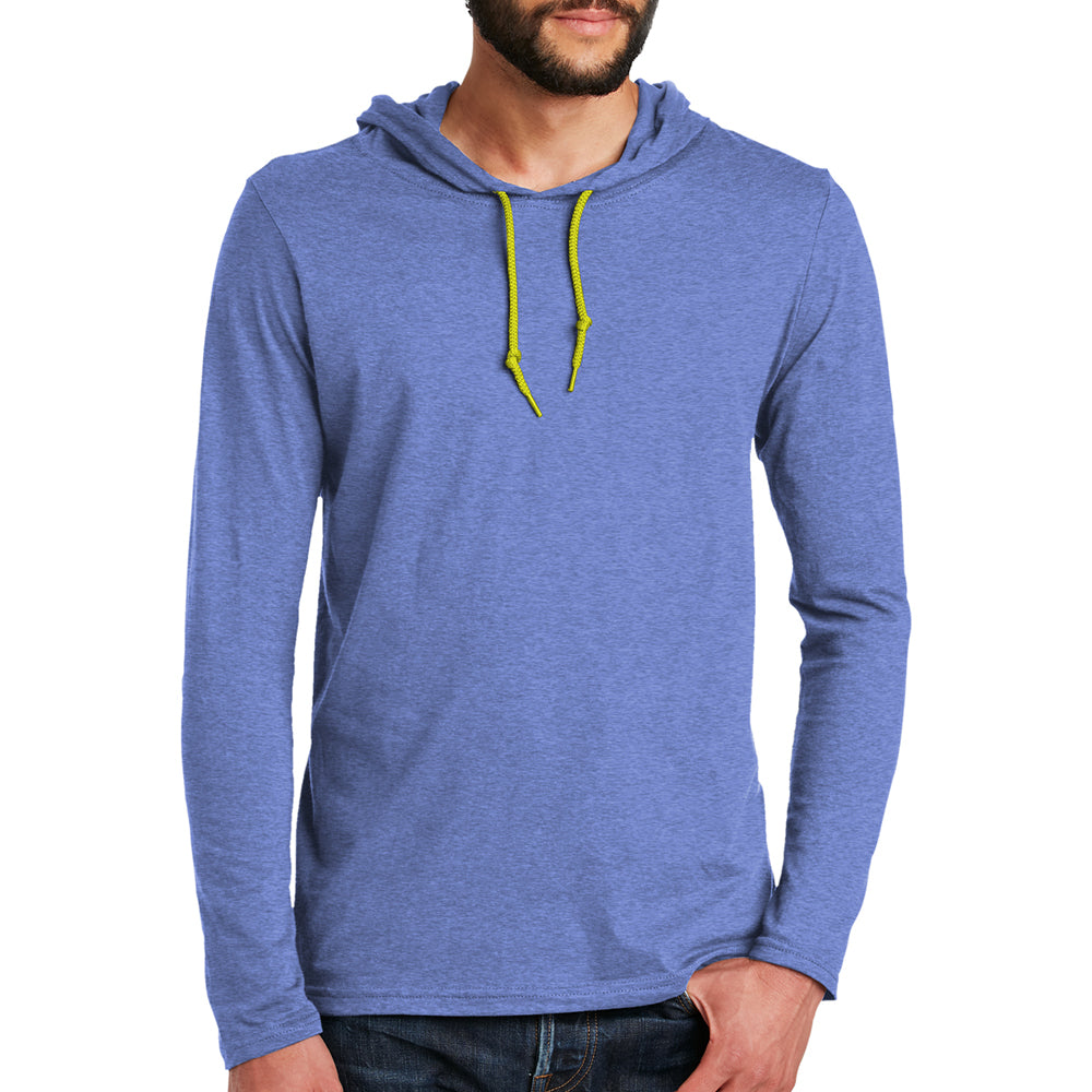 Men's Big Size Anvil Combed Ring Spun Cotton Long Sleeve Hooded T-Shirt, Heather Blue Neon Yellow / XL