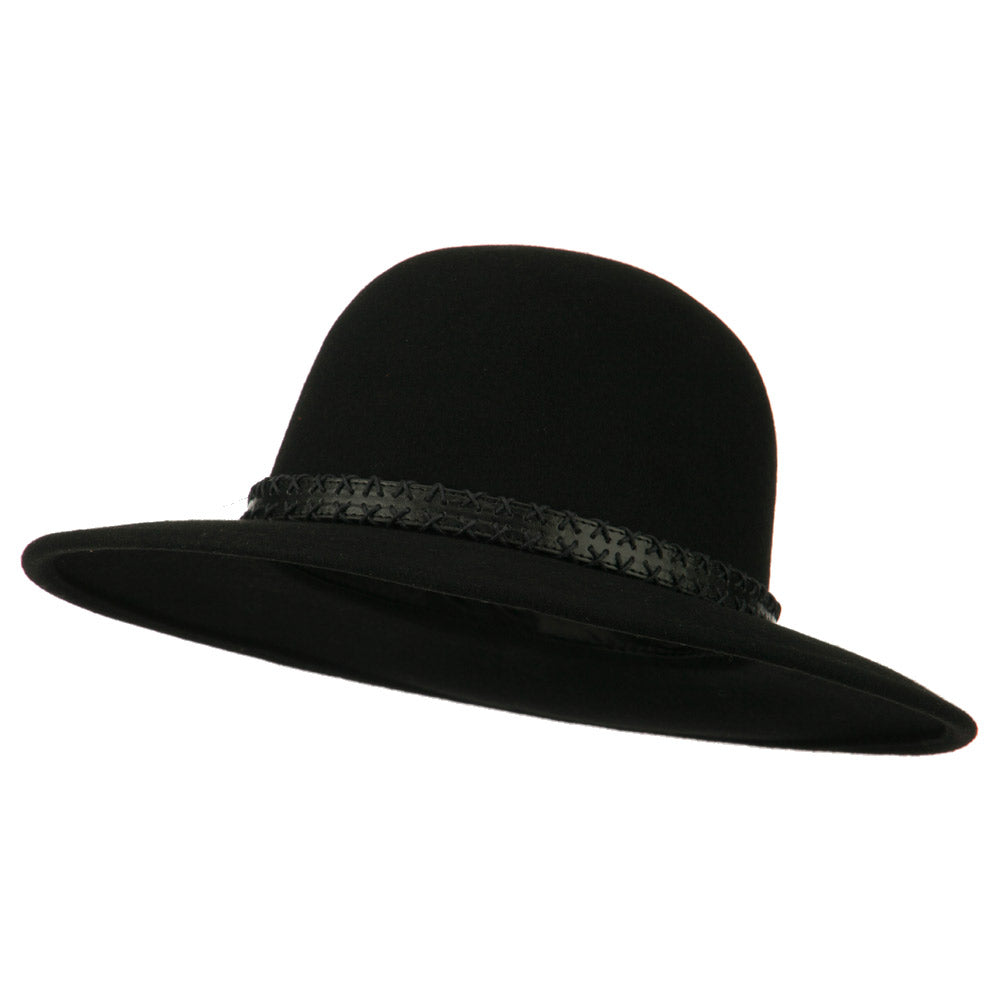 Brim Fedora Hat Round Top Flat Brim Hat Men's Wool Felt Large Brim
