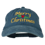 Merry Christmas Mistletoe Embroidered Washed Dyed Cap