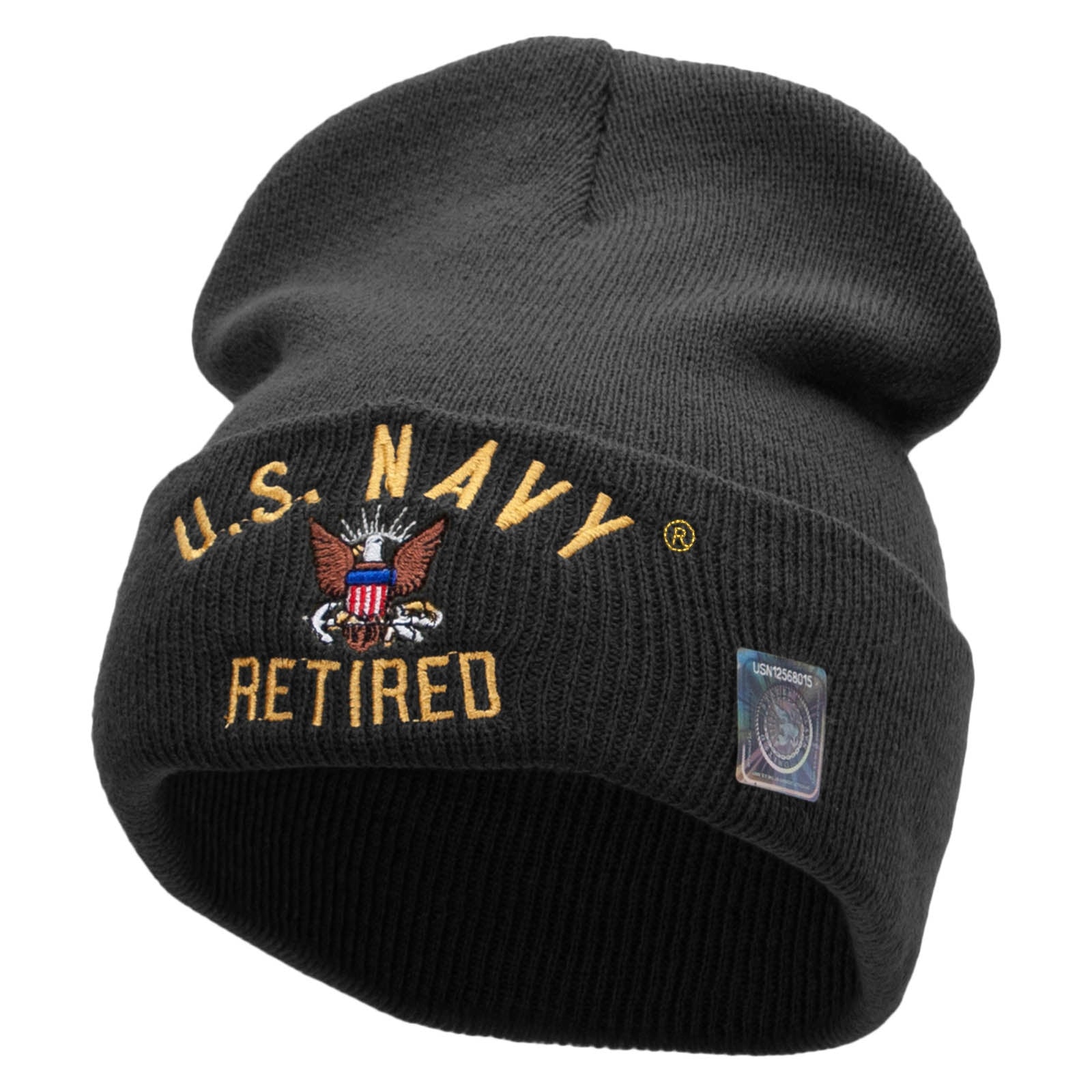 Licensed US Navy Retired Military Embroidered Long Beanie Made in USA |  Veterans/Retired Designed | e4Hats –