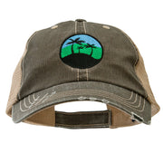 Paradise Palm Trees Embroidered Low Profile Special Cotton Mesh Cap