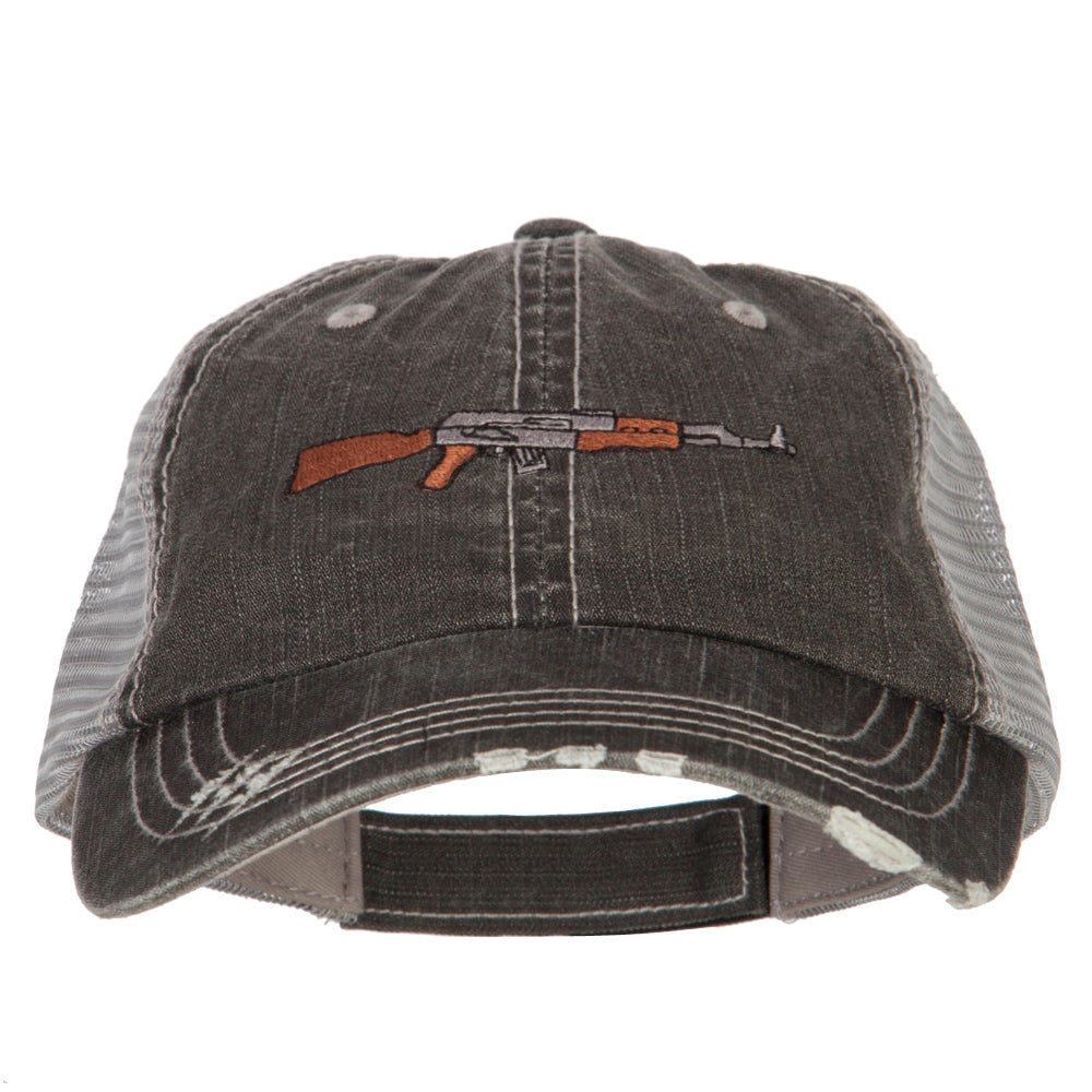 AK-47 Rifle Embroidered Low Profile Mesh Cap, Black / One Size