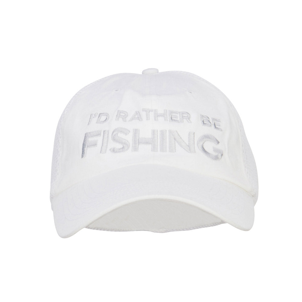 I'd Rather Be Fishing Embroidered Big Mesh Cap, White / XL-2XL