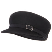 Women's Silver Buckle Accented Band Trim Round Top Crown Wool Newsboy Cap