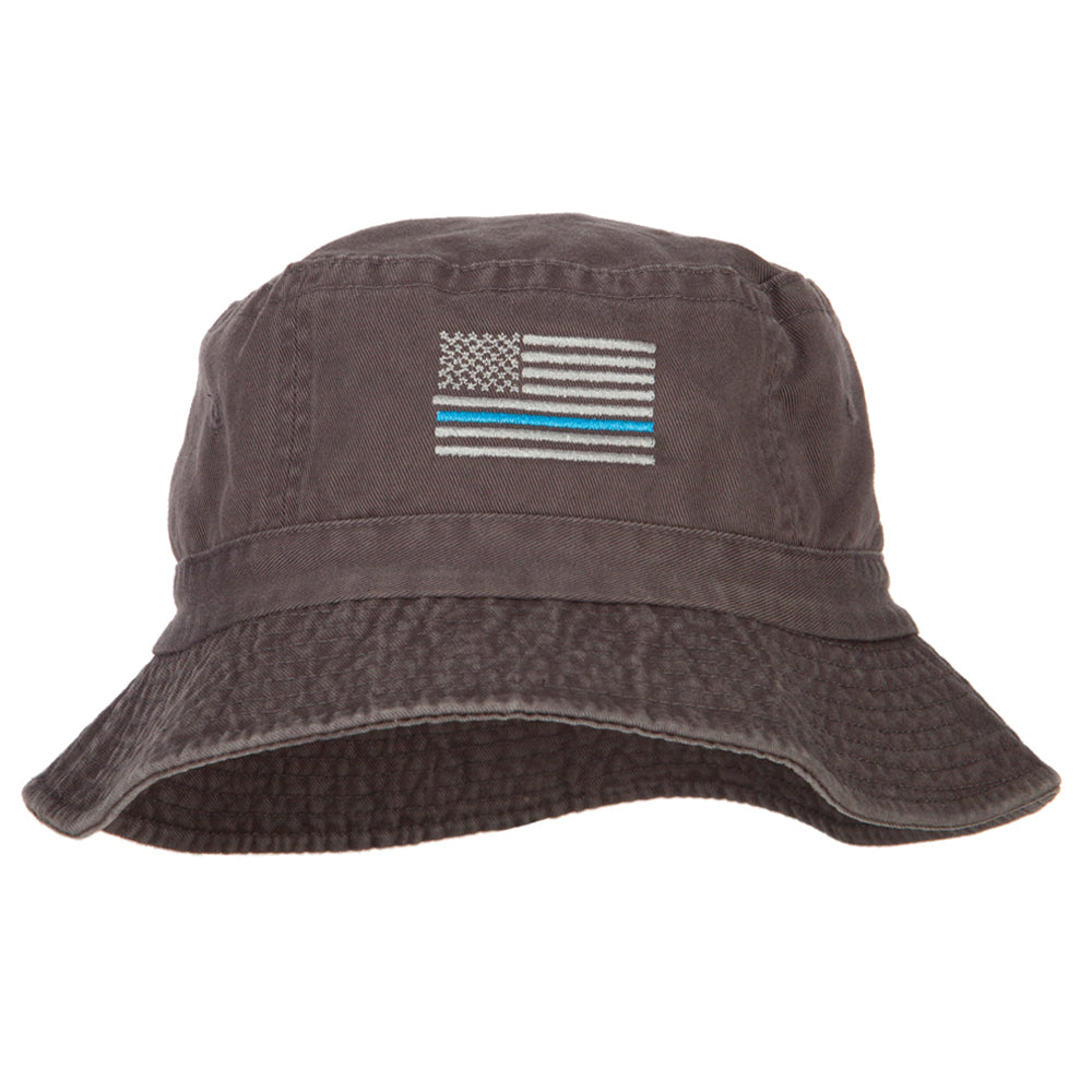 Thin Blue Line USA Flag Embroidered Bucket Hat, Charcoal / One Size