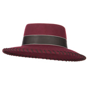 Women's Wool Felt Wide Ribbon Band and Stitching Detailed Brim Gambler Hat