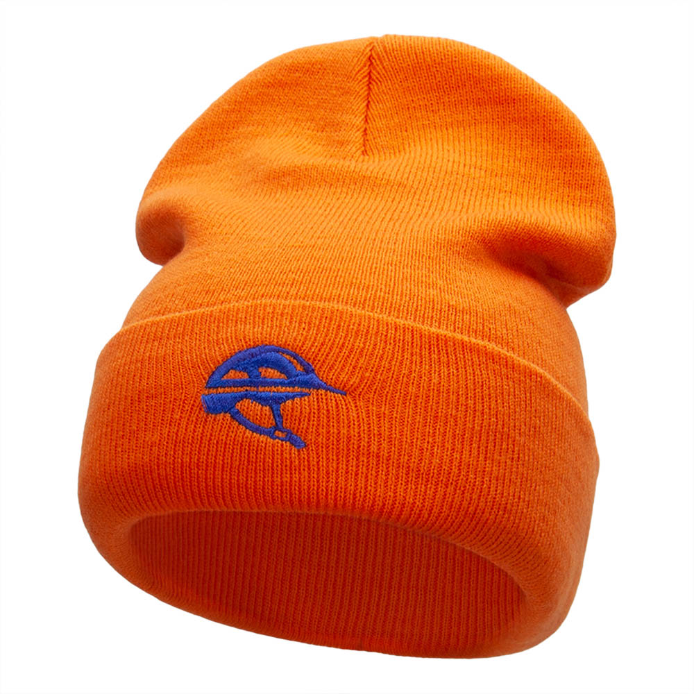 Bike Helmet Embroidered 12 Inch Long Knitted Beanie, Orange / One Size